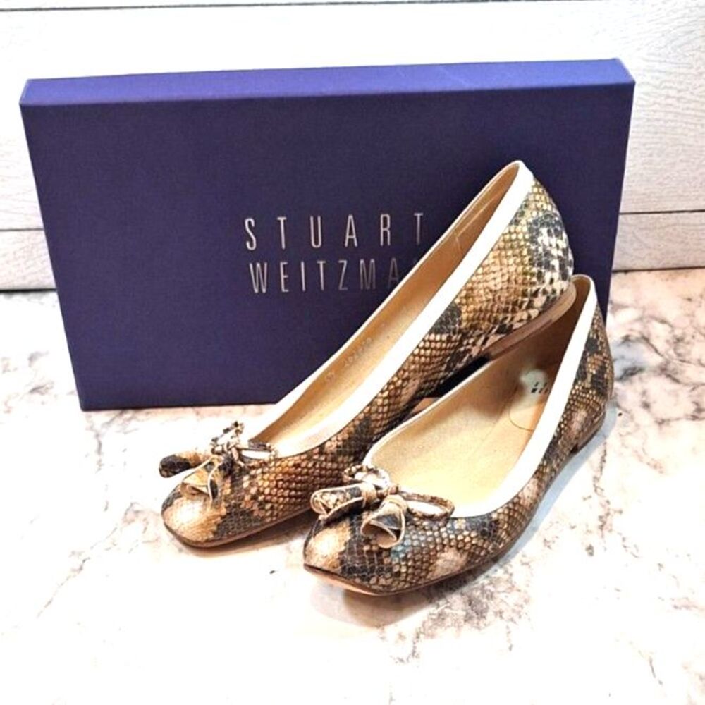 Stuart Weitzman Womens Leather Ballet Flats Gold Snake Size 7